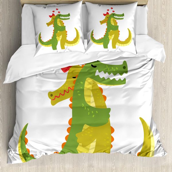 Abakuhaus Set Copripiumino Per Letto Singolo, Coppia Romantica, Antiacaro, Adatto A Chi Soffre Di Allergie, Con Federa, 155 Cm X 220 Cm - 80 X 80 Cm, Verde Kaki-image