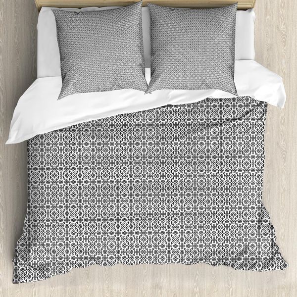 Abakuhaus Set Copripiumino Boho Per Letti Singoli, Fiori Monocromatici, Antiacaro, Adatto A Chi Soffre Di Allergie, Con Federa, 155 Cm X 220 Cm - 80 X 80 Cm, Grigio Antracite Bianco-image