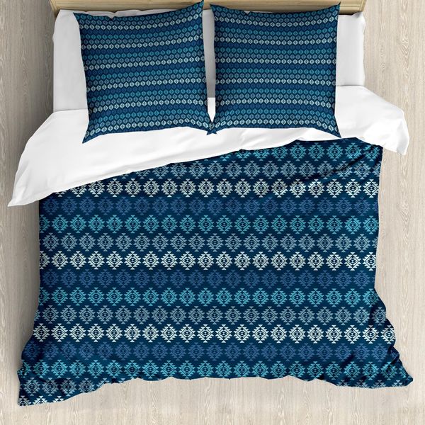 Abakuhaus Set Copripiumino Boho Per Letti Singoli, Motivo A Zig Zag Orizzontale, Antiacaro, Adatto A Chi Soffre Di Allergie, Con Federa, 200 Cm X 200 Cm - 80 X 80 Cm, Multicolore-image