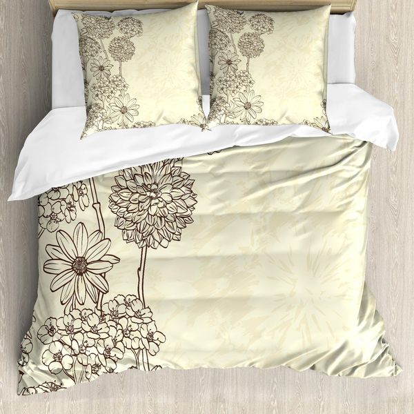 Abakuhaus Set Copripiumino Per Letto Singolo Blumenweinlese, Blooming Retro, Antiacaro, Adatto A Chi Soffre Di Allergie, Con Federa, 200 Cm X 200 Cm - 80 X 80 Cm, Color Crema Eggshell-image