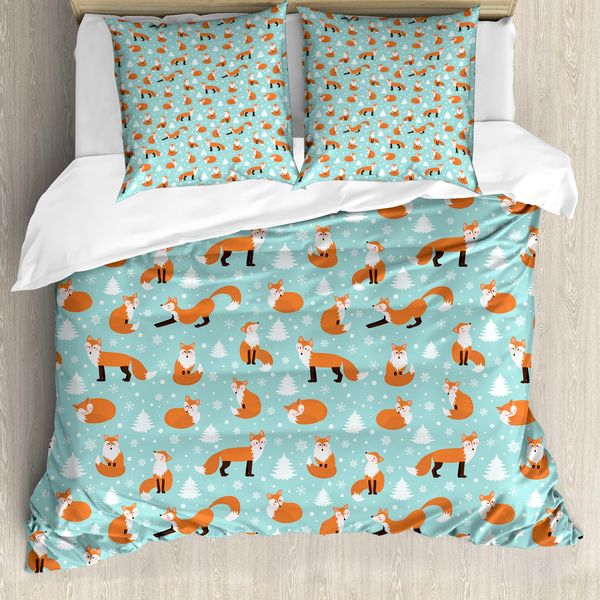 Abakuhaus Set Copripiumino Per Letto Singolo, Animali Selvatici In Inverno, Antiacaro, Adatto A Chi Soffre Di Allergie, Con Federa, 200 Cm X 200 Cm - 80 X 80 Cm, Seafoam Pale Vermilion-image