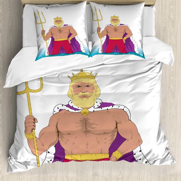 Abakuhaus Set Copripiumino Neptun Per Letti Singoli, Disegno King Of The Ocean, Antiacaro, Adatto A Chi Soffre Di Allergie, Con Federa, 155 Cm X 220 Cm - 80 X 80 Cm, Multicolore-image