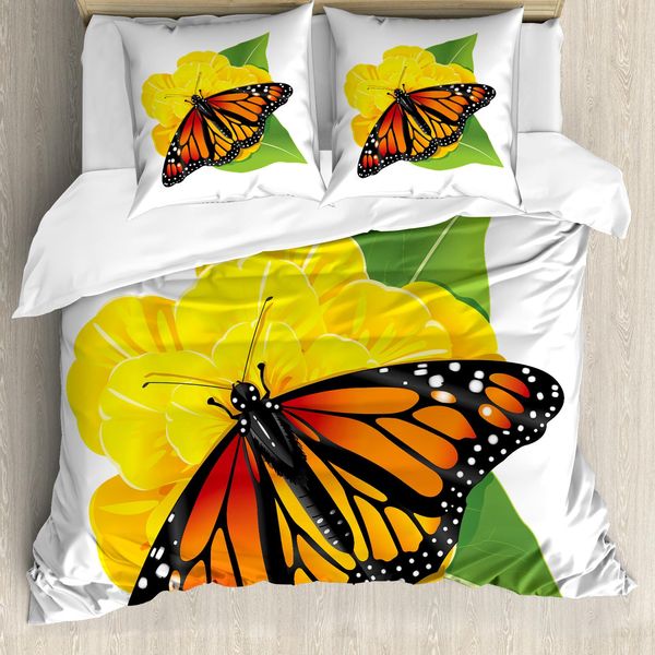 Abakuhaus Set Copripiumino Per Letto Singolo, Moth Blume, Antiacaro, Adatto A Chi Soffre Di Allergie, Con Federa, 155 Cm X 220 Cm - 80 X 80 Cm, Giallo, Verde, Arancione-image