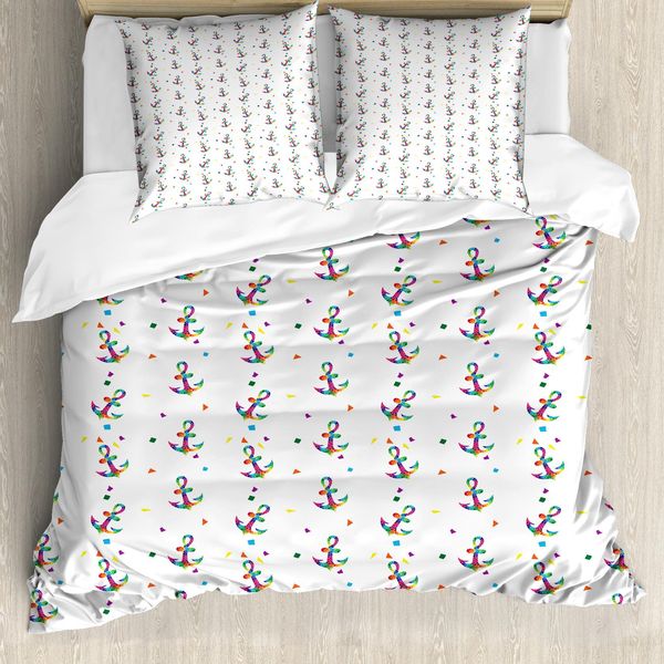 Abakuhaus Set Copripiumino Vintage Con Tatuaggi Nautici Per Letti Singoli, Polygonal Anchor, Antiacaro E Anallergico Con Federa, 155 Cm X 220 Cm - 80 X 80 Cm, Multicolore-image