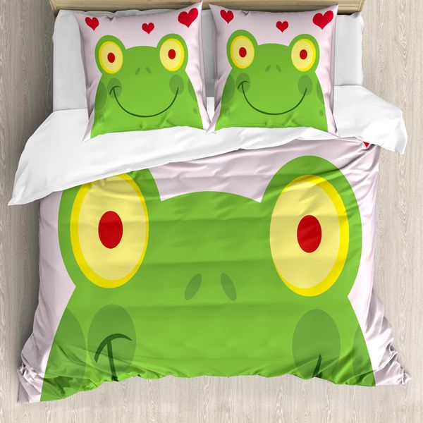 Abakuhaus Set Copripiumino Per Letto Singolo, Animal In Love Smile, Antiacaro, Adatto A Chi Soffre Di Allergie, Con Federa, 155 Cm X 220 Cm - 80 X 80 Cm, Rosa Baby-Verde-image