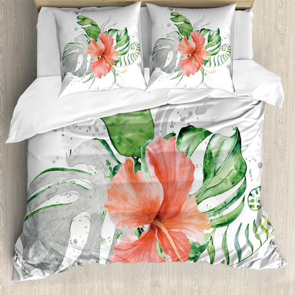 Abakuhaus Set Copripiumino Per Letto Singolo, Fiori Acquerellati Grunge, Antiacaro, Adatto A Chi Soffre Di Allergie, Con Federa, 155 Cm X 220 Cm - 80 X 80 Cm, Burnt Sienna Staub-image