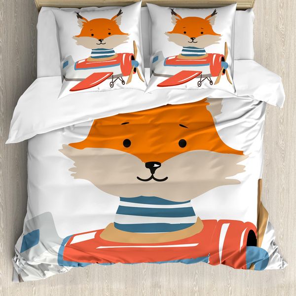 Abakuhaus Set Copripiumino Per Letto Singolo, Funny Animal In Little Flugzeug, Antiacaro, Adatto A Chi Soffre Di Allergie, Con Federa, 155 Cm X 220 Cm - 80 X 80 Cm, Multicolore-image