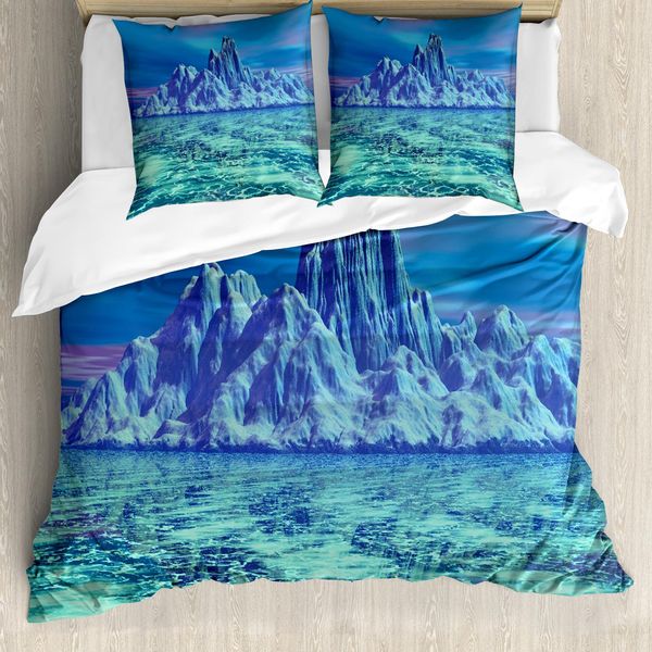 Set Copripiumino Abakuhaus Ice Berg Per Letti Singoli, Paesaggio Artico, Antiacaro, Adatto A Chi Soffre Di Allergie, Con Federa, 155 Cm X 220 Cm - 80 X 80 Cm, Verde Menta Multicolore-image