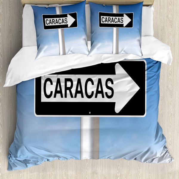 Abakuhaus Venezuela Set Copripiumino Per Letti Singoli, Targhetta Caracas, Antiacaro, Adatto A Chi Soffre Di Allergie, Con Federa, 200 Cm X 200 Cm - 80 X 80 Cm, Blu Cielo Grigio-image