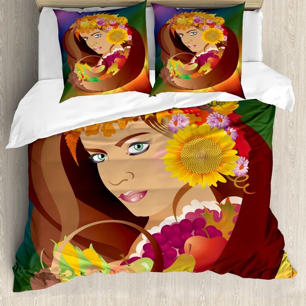 Abakuhaus Set Copripiumino Per Letto Singolo Da Bambina, Petali Di Fiori E Frutta, Antiacaro, Adatto A Chi Soffre Di Allergie, Con Federa, 155 Cm X 220 Cm - 80 X 80 Cm, Multicolore-image