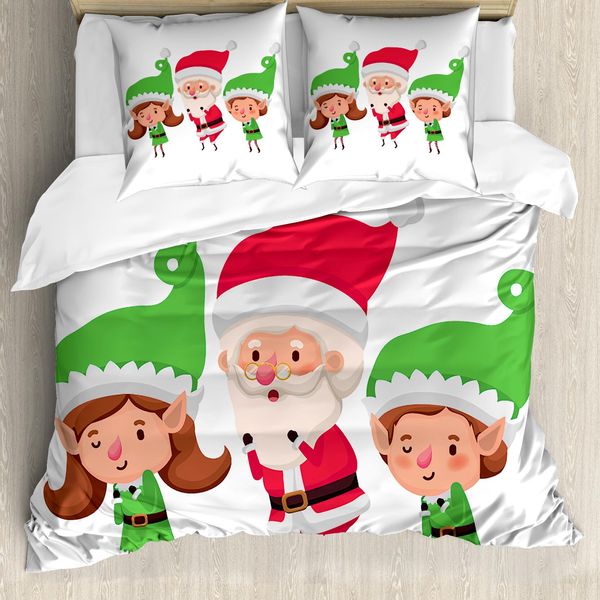 Abakuhaus Set Copripiumino Per Letto Singolo, Ragazzo E Ragazza, Babbo Natale, Antiacaro, Adatto A Chi Soffre Di Allergie, Con Federa, 200 Cm X 200 Cm - 80 X 80 Cm, Rosa-Verde Lime-image