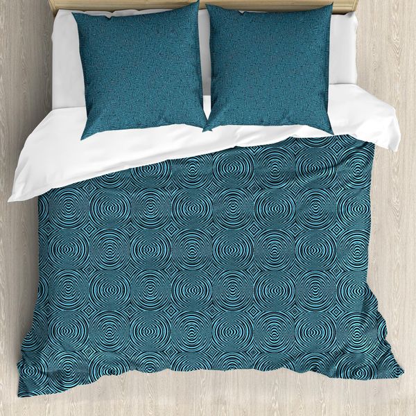 Abakuhaus Set Copripiumino Astratto Surreale Per Letti Singoli, Motivo Circolare Artistico, Antiacaro, Adatto A Chi Soffre Di Allergie, Con Federa, 155 Cm X 220 Cm - 80 X 80 Cm, Blu Cielo Profondo Grigio-image