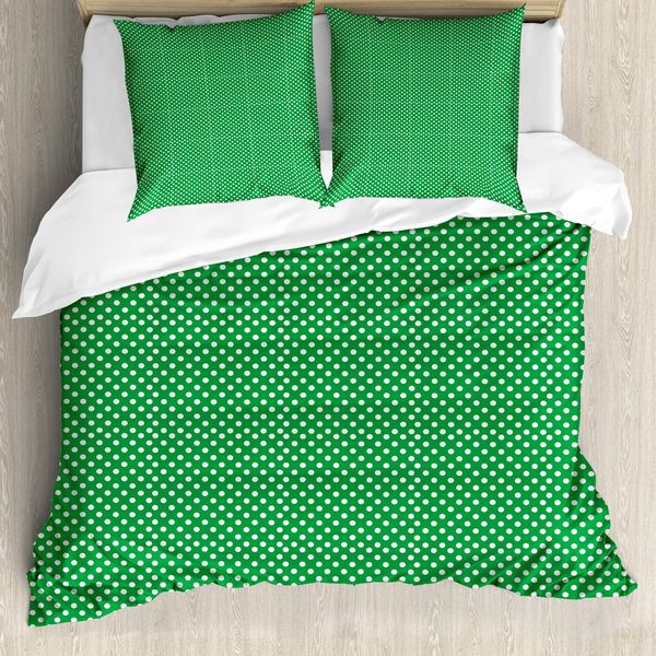 Abakuhaus Set Copripiumino Abstract Green Per Letti Singoli, Motivo A Pois, Antiacaro, Adatto A Chi Soffre Di Allergie, Con Federa, 155 Cm X 220 Cm - 80 X 80 Cm, Verde E Bianco-image