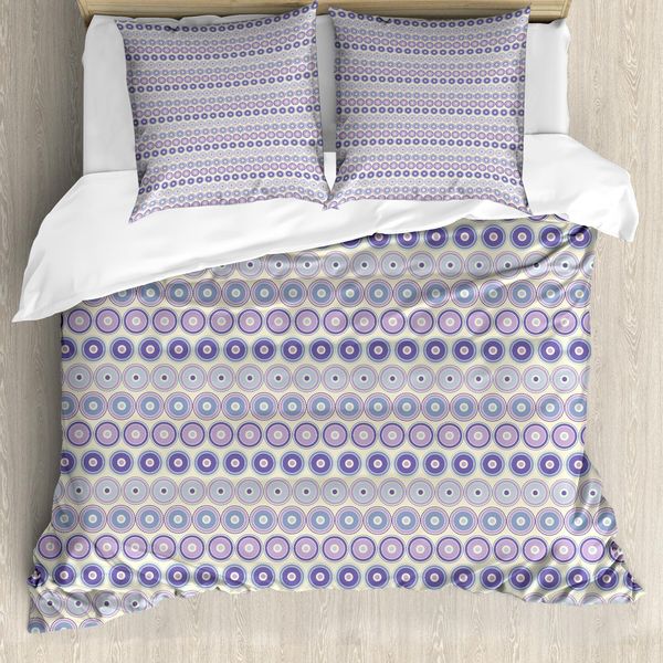 Abakuhaus Set Copripiumino Geometrico Per Letti Singoli, Cerchi Simmetrici Annidati, Antiacaro, Adatto A Chi Soffre Di Allergie, Con Federa, 155 Cm X 220 Cm - 80 X 80 Cm, Color Crema E Multicolore-image