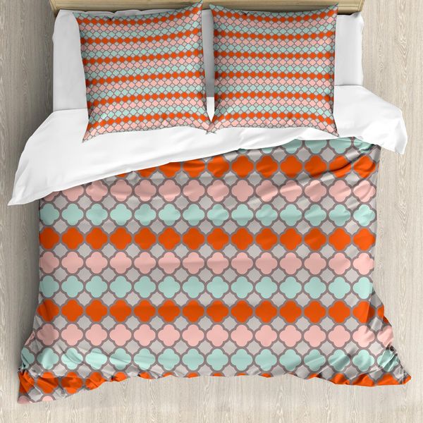 Abakuhaus Set Copripiumino Quatrefoil Per Letti Singoli, Arte Folcloristica Colorata, Antiacaro, Adatto A Chi Soffre Di Allergie, Con Federa, 200 Cm X 200 Cm - 80 X 80 Cm, Multicolore-image
