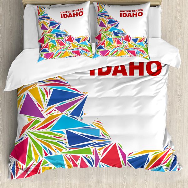 Set Copripiumino Abakuhaus Idaho Per Letti Singoli, Illustrazione Gem State, Antiacaro, Adatto A Chi Soffre Di Allergie, Con Federa, 200 Cm X 200 Cm - 80 X 80 Cm, Vermiglio E Multicolore-image