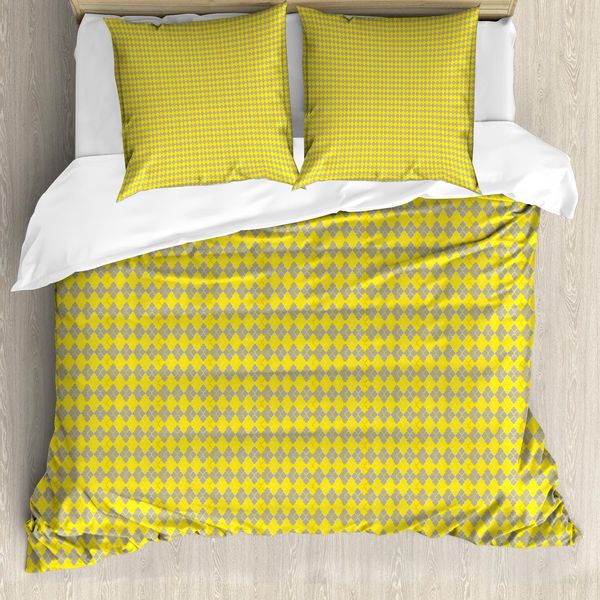 Abakuhaus Set Copripiumino Quatrefoil Per Letti Singoli, Intrecciato, Antiacaro, Adatto A Chi Soffre Di Allergie, Con Federa, 200 Cm X 200 Cm - 80 X 80 Cm, Giallo E Nero-image
