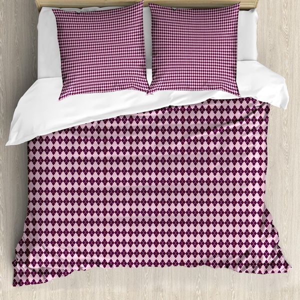 Abakuhaus Set Copripiumino Quatrefoil Per Letti Singoli, Motivo A Rete, Antiacaro, Adatto A Chi Soffre Di Allergie, Con Federa, 200 Cm X 200 Cm - 80 X 80 Cm, Rosa Baby Prugna-image