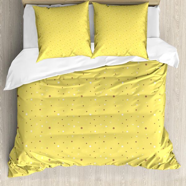 Abakuhaus Set Copripiumino A Pois Gialli Per Letti Singoli, Pois Grandi O Piccoli, Antiacaro, Adatto A Chi Soffre Di Allergie, Con Federa, 155 Cm X 220 Cm - 80 X 80 Cm, Giallo Pastello Marrone Chiaro-image