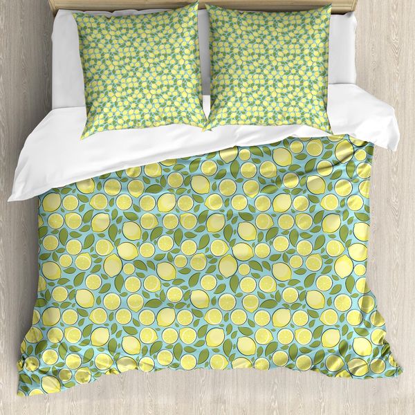 Abakuhaus Set Copripiumino Per Letto Singolo, Agrumi Tonalità Pastello, Antiacaro, Adatto A Chi Soffre Di Allergie, Con Federa, 155 Cm X 220 Cm - 80 X 80 Cm, Verde Oliva Giallo-image
