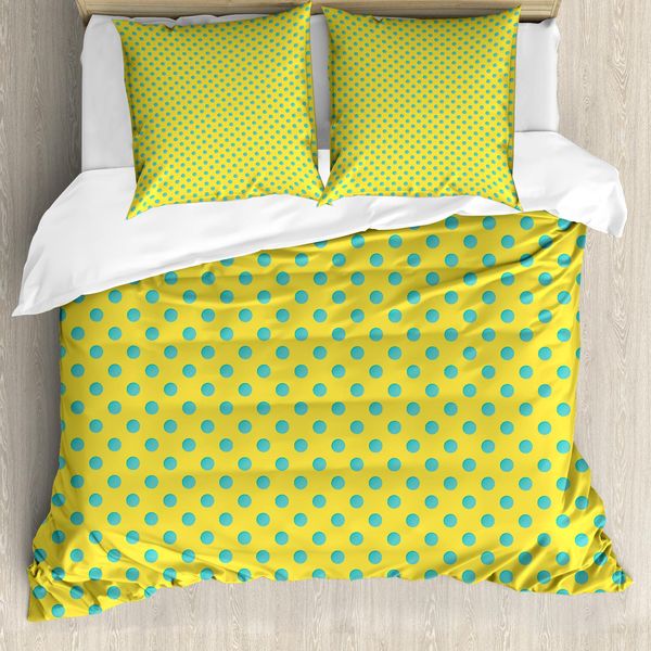 Abakuhaus Set Copripiumino A Pois Gialli Per Letti Singoli, Blots, Antiacaro, Adatto A Chi Soffre Di Allergie, Con Federa, 155 Cm X 220 Cm - 80 X 80 Cm, Senape E Turchese-image