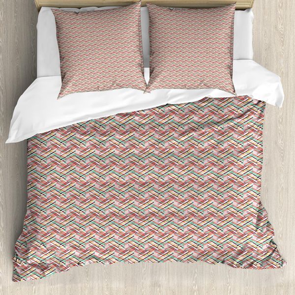 Abakuhaus Set Copripiumino Per Letti Singoli, Motivo A Zigzag Allineati, Antiacaro, Adatto A Chi Soffre Di Allergie, Con Federa, 155 Cm X 220 Cm - 80 X 80 Cm, Vermiglio Rosa Pallido-image