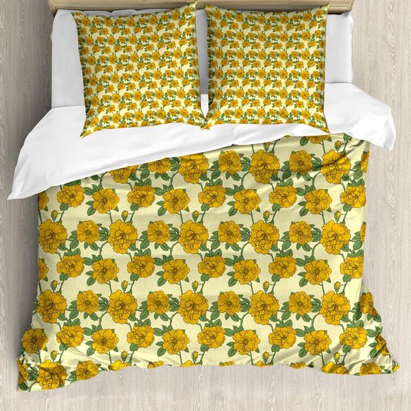 Abakuhaus Set Copripiumino Per Letto Singolo Blumenweinlese, Motivi Floreali Grafici, Antiacaro, Adatto A Chi Soffre Di Allergie, Con Federa, 155 Cm X 220 Cm - 80 X 80 Cm, Yellow Earth Giallo-image
