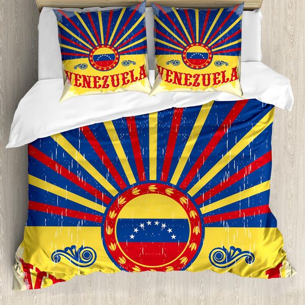 Abakuhaus Venezuela Set Copripiumino Per Letti Singoli, Effetto Grunge Sunburst, Antiacaro, Adatto A Chi Soffre Di Allergie, Con Federa, 200 Cm X 200 Cm - 80 X 80 Cm, Multicolore-image
