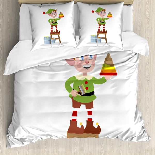 Abakuhaus Set Copripiumino Per Letto Singolo Elf, Ragazzo Ragazzo Dipinto Una Piramide, Antiacaro Adatto A Chi Soffre Di Allergie Con Federa, 155 Cm X 220 Cm - 80 X 80 Cm, Verde Lime Multicolore-image