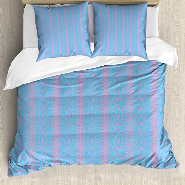 Abakuhaus Snakeskin Stampa Set Copripiumino Per Letti Singoli, Rettile Astratto, Antiacaro, Adatto A Chi Soffre Di Allergie, Con Federa, 155 Cm X 220 Cm - 80 X 80 Cm, Azzurro E Rosa Baby-image