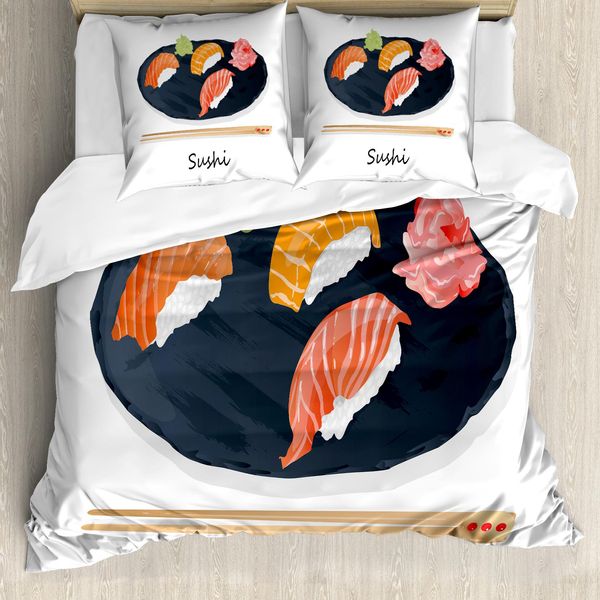Abakuhaus Set Copripiumino Wasabi Per Letti Singoli, Motivo Sushi E Piatto Giapponese, Antiacaro, Adatto A Chi Soffre Di Allergie, Con Federa, 200 Cm X 200 Cm - 80 X 80 Cm, Multicolore-image