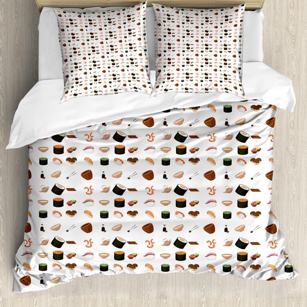 Abakuhaus Set Copripiumino Wasabi Per Letti Singoli, Elemento Di Cucina Giapponese, Antiacaro, Adatto A Chi Soffre Di Allergie, Con Federa, 155 Cm X 220 Cm - 80 X 80 Cm, Multicolore-image