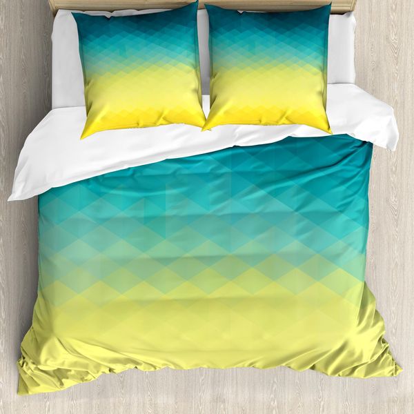 Set Copripiumino Abakuhaus Aqua Ombre Per Letti Singoli, Colori Poligonali, Antiacaro, Adatto A Chi Soffre Di Allergie, Con Federa, 200 Cm X 200 Cm - 80 X 80 Cm, Multicolore-image