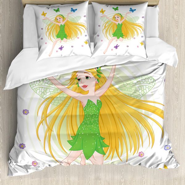 Abakuhaus Set Copripiumino Con Caricatura Per Letti Singoli, Farfalle Primaverili, Antiacaro, Adatto A Chi Soffre Di Allergie, Con Federa, 155 Cm X 220 Cm - 80 X 80 Cm, Multicolore-image