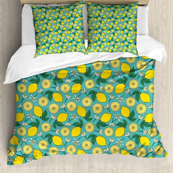 Abakuhaus Set Copripiumino Per Letto Singolo, Motivi Floreali Ritmici, Antiacaro, Adatto A Chi Soffre Di Allergie, Con Federa, 200 Cm X 200 Cm - 80 X 80 Cm, Giallo Giada-Verde-image