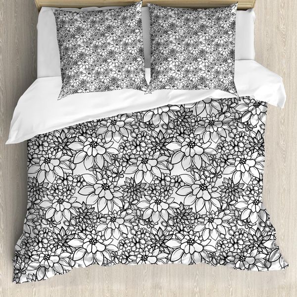 Abakuhaus Set Copripiumino Per Letto Singolo Blumenweinlese, Monotone Graphical, Antiacaro, Adatto A Chi Soffre Di Allergie, Con Federa, 200 Cm X 200 Cm - 80 X 80 Cm, Grigio Antracite E Bianco-image