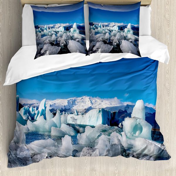 Set Copripiumino Abakuhaus Ice Berg Per Letti Singoli, Glacier Elements Lagoon, Antiacaro, Adatto A Chi Soffre Di Allergie, Con Federa, 155 Cm X 220 Cm - 80 X 80 Cm, Blu Azzurro Multicolore-image