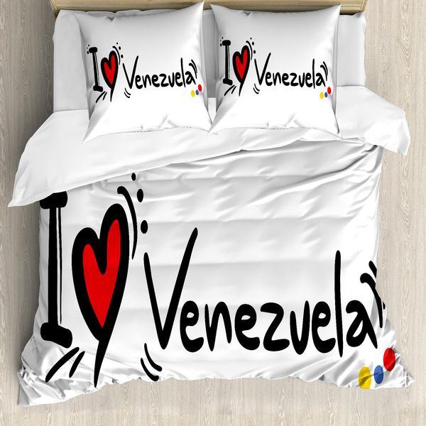 Abakuhaus Venezuela Set Copripiumino Per Letti Singoli, Scritta "I Love Venezuela"", Antiacaro, Adatto A Chi Soffre Di Allergie, Con Federa, 155 Cm X 220 Cm - 80 X 80 Cm, Bianco Grigio Antracite"-image