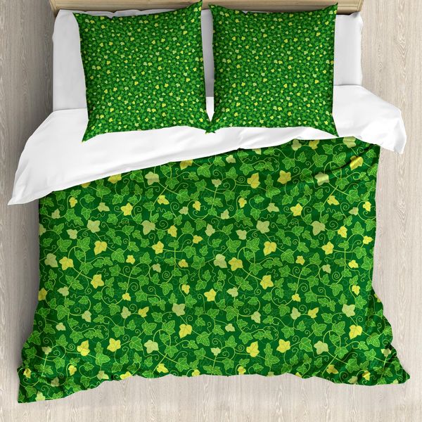 Abakuhaus Set Copripiumino Abstract Green Per Letti Singoli, Piante Rampicanti Cartoon, Antiacaro, Adatto A Chi Soffre Di Allergie, Con Federa, 155 Cm X 220 Cm - 80 X 80 Cm, Verde Avocado-image