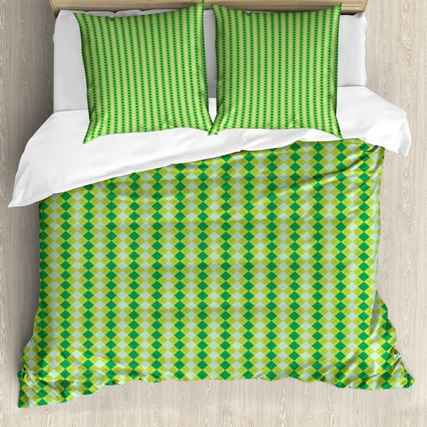 Abakuhaus Set Copripiumino Abstract Green Per Letti Singoli, Diagonal Square Art, Antiacaro, Adatto A Chi Soffre Di Allergie, Con Federa, 155 Cm X 220 Cm - 80 X 80 Cm, Verde Mandorla-image