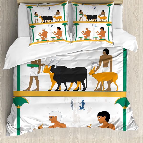 Abakuhaus Set Copripiumino Egiziano Per Letti Singoli, Uomo E Animale, Antiacaro, Adatto A Chi Soffre Di Allergie, Con Federa, 155 Cm X 220 Cm - 80 X 80 Cm, Multicolore-image