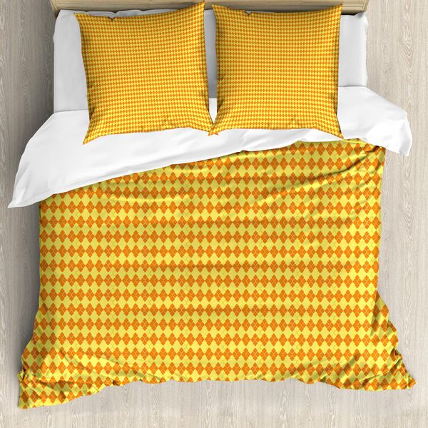 Abakuhaus Set Copripiumino Quatrefoil Per Letti Singoli, Bicolore Orientale, Antiacaro, Adatto A Chi Soffre Di Allergie, Con Federa, 155 Cm X 220 Cm - 80 X 80 Cm, Arancione Giallo Pastello-image