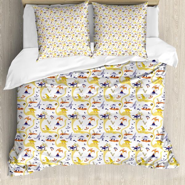 Abakuhaus Set Copripiumino Per Letto Singolo, Mammifero T-Rex Cartoon, Antiacaro, Adatto A Chi Soffre Di Allergie, Con Federa, 200 Cm X 200 Cm - 80 X 80 Cm, Bianco Multicolore-image