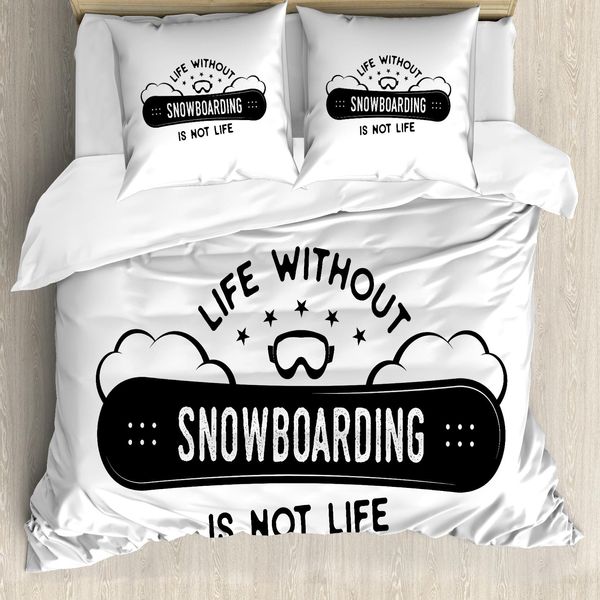 Abakuhaus Set Copripiumino Avventura Per Letti Singoli, Snowboard Calligrafia, Antiacaro Adatto A Chi Soffre Di Allergie Con Federa, 200 Cm X 200 Cm - 80 X 80 Cm, Grigio Antracite Bianco-image
