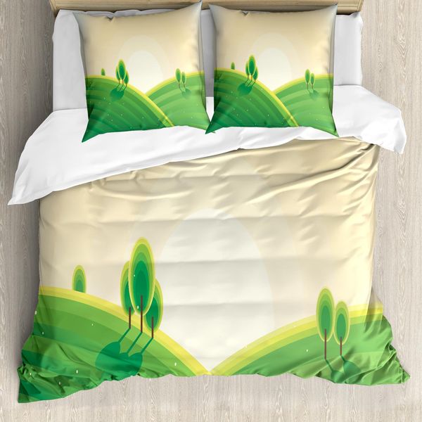 Abakuhaus Set Copripiumino Singolo Verde Celtico, Paesaggio Agricolo Collinare, Antiacaro, Adatto A Chi Soffre Di Allergie, Con Federa, 200 Cm X 200 Cm - 80 X 80 Cm, Champagne Verde Giada-image