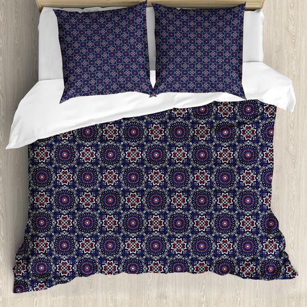 Set Copripiumino Abakuhaus Boho Per Letti Singoli, Motivi Mediterranei, Antiacaro, Adatto A Chi Soffre Di Allergie, Con Federa, 155 Cm X 220 Cm - 80 X 80 Cm, Indaco Multicolore-image