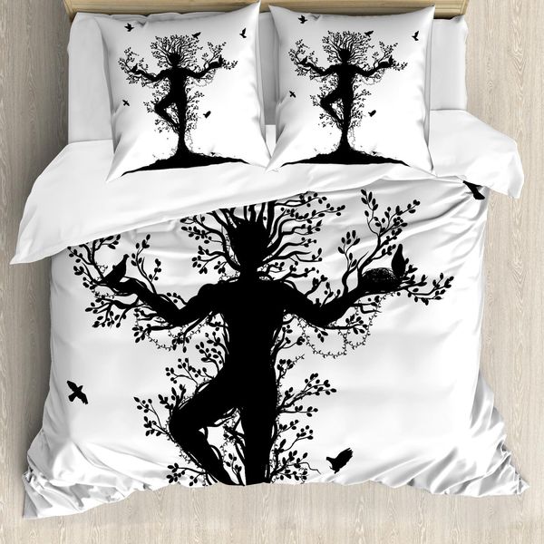 Abakuhaus Set Copripiumino Astratto Surreale Per Letti Singoli, Arte Forest Spirit, Antiacaro, Adatto A Chi Soffre Di Allergie, Con Federa, 155 Cm X 220 Cm - 80 X 80 Cm, Grigio Antracite Bianco-image