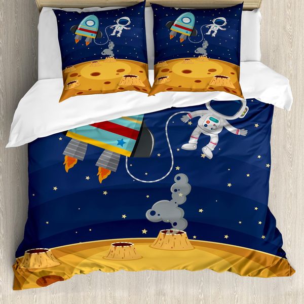 Abakuhaus Universo Set Copripiumino Per Letti Singoli, Design Cartoon A Tema Spaziale, Antiacaro, Adatto A Chi Soffre Di Allergie, Con Federa, 200 Cm X 200 Cm - 80 X 80 Cm, Multicolore-image
