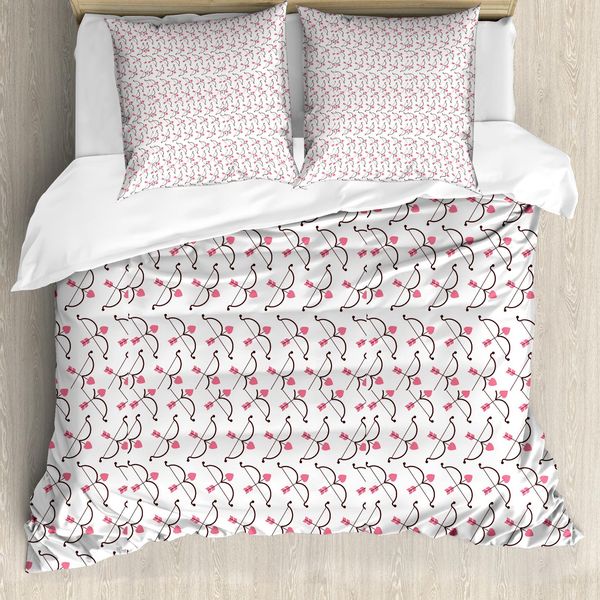 Abakuhaus Set Copripiumino Vintage Valentine Per Letti Singoli, Motivo Frecce Dell'amore, Antiacaro, Adatto A Chi Soffre Di Allergie, Con Federa, 200 Cm X 200 Cm - 80 X 80 Cm, Rosa Castagna Marrone-image