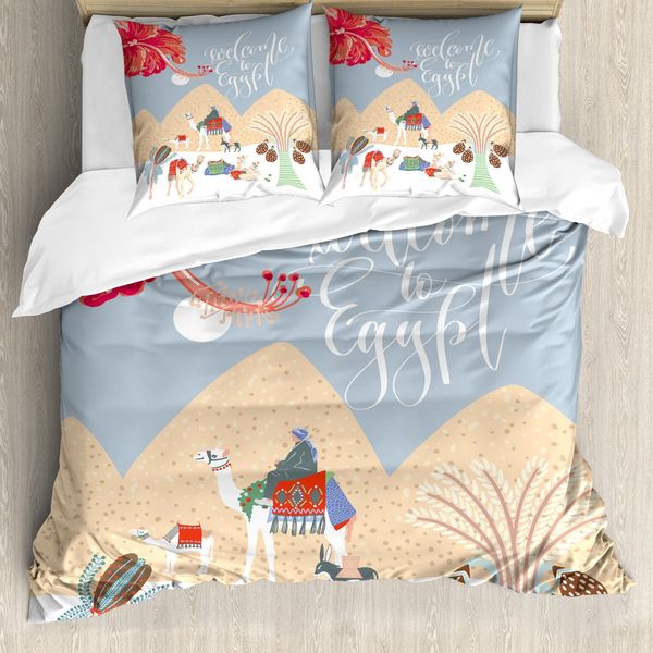 Abakuhaus Set Copripiumino Egiziano Per Letti Singoli, Cammelli Colorati, Antiacaro, Adatto A Chi Soffre Di Allergie, Con Federa, 155 Cm X 220 Cm - 80 X 80 Cm, Multicolore-image